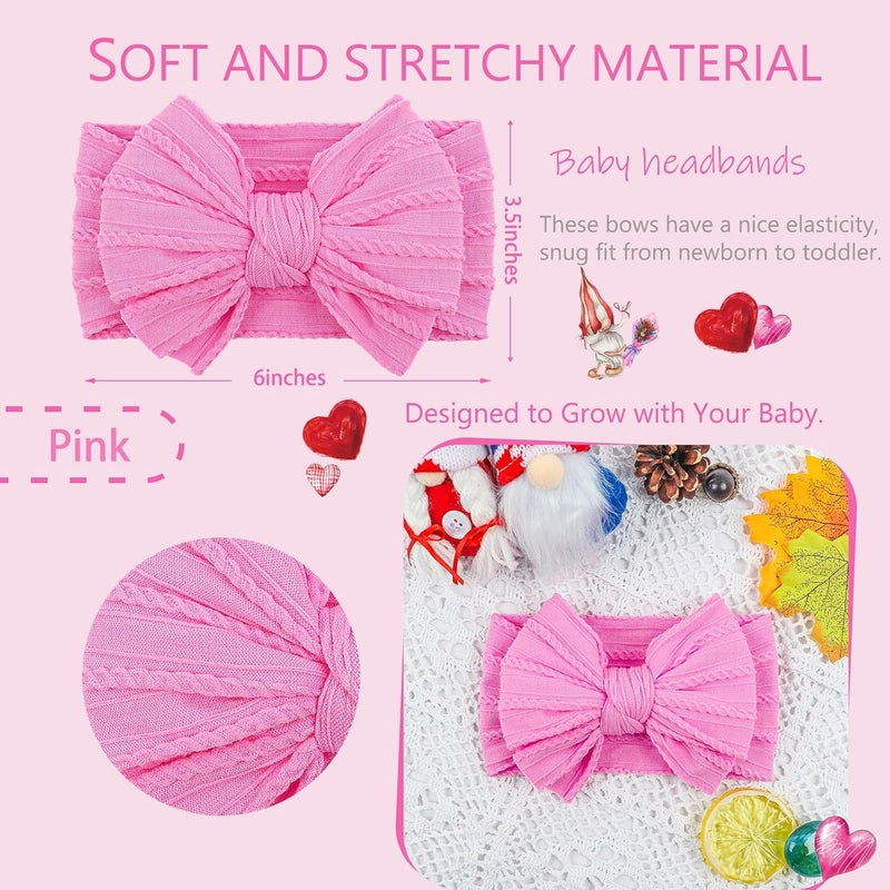 LemonSpace Store Handmade Baby Girls Bows Soft Stretchy Nylon Hair Bands Hair Accessories Baby headbands with Bows for Newborn Baby Girls Infant Toddlers Kids(Pink - Image 3